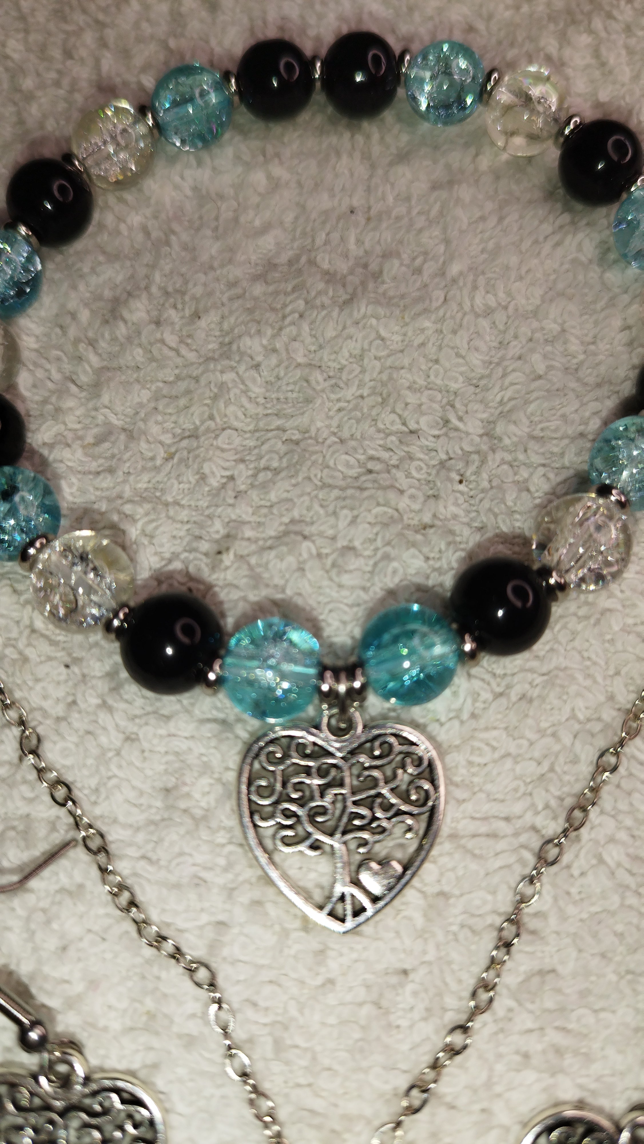 Lebensbaum-Schmuckset: Herzanhänger mit Glas & Onyx