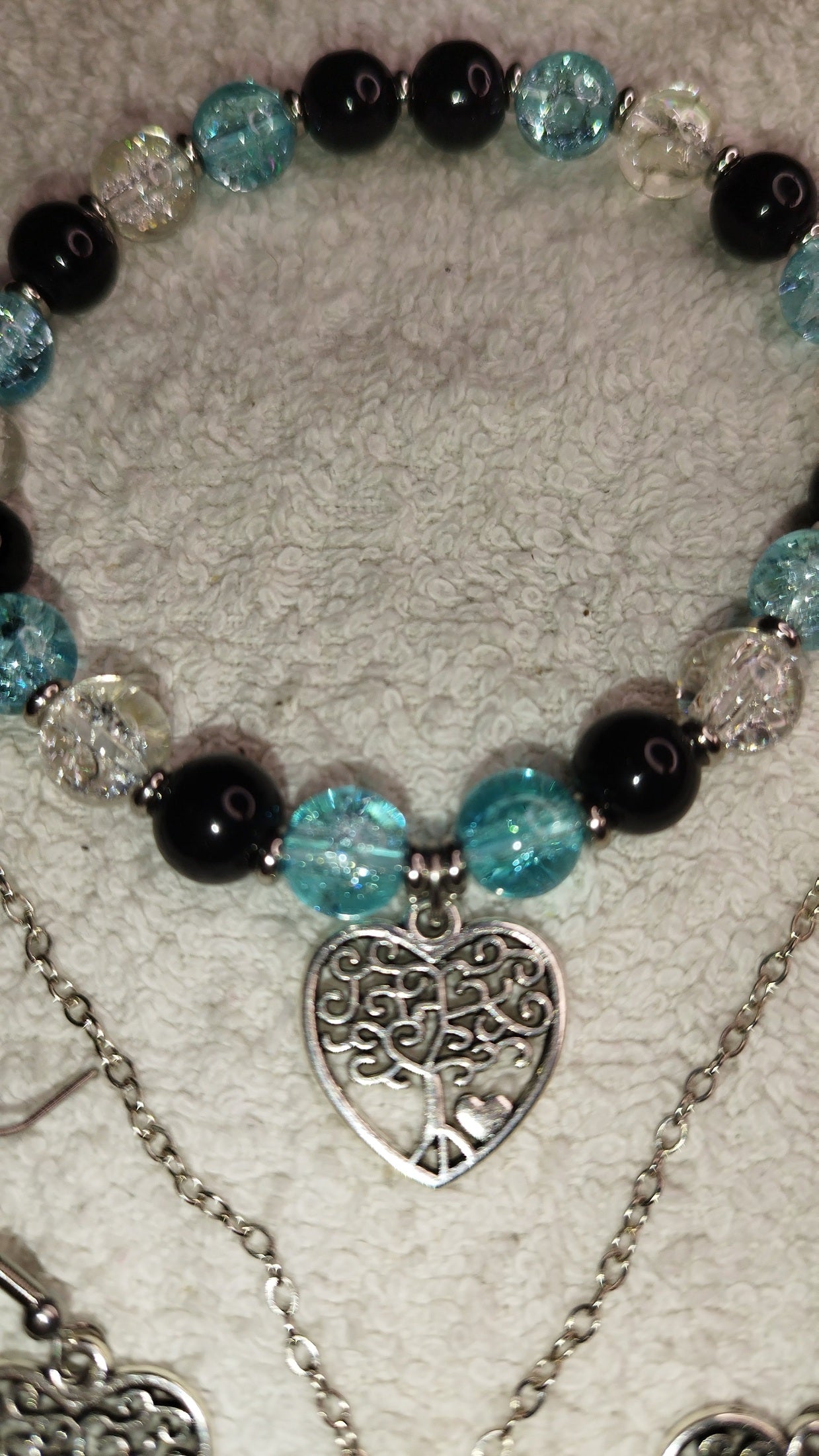 Schmuckset mit Crackit-Glasperlen & Onyxperlen – Armband mit Lebensbaum Anhänger - Marilu Handmade 🇩🇪