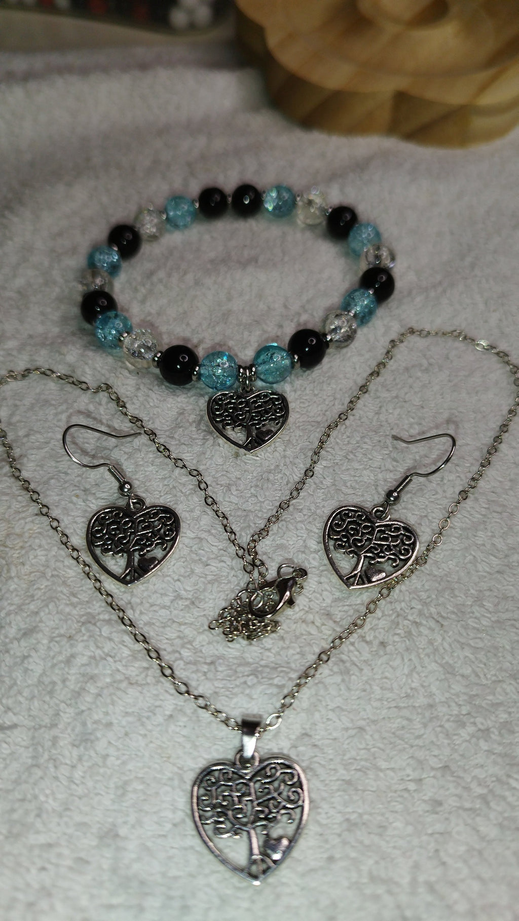 Schmuckset aus Crackit-Glas & Onyxperlen – Armband & Ohrringe - Marilu Handmade 🇩🇪