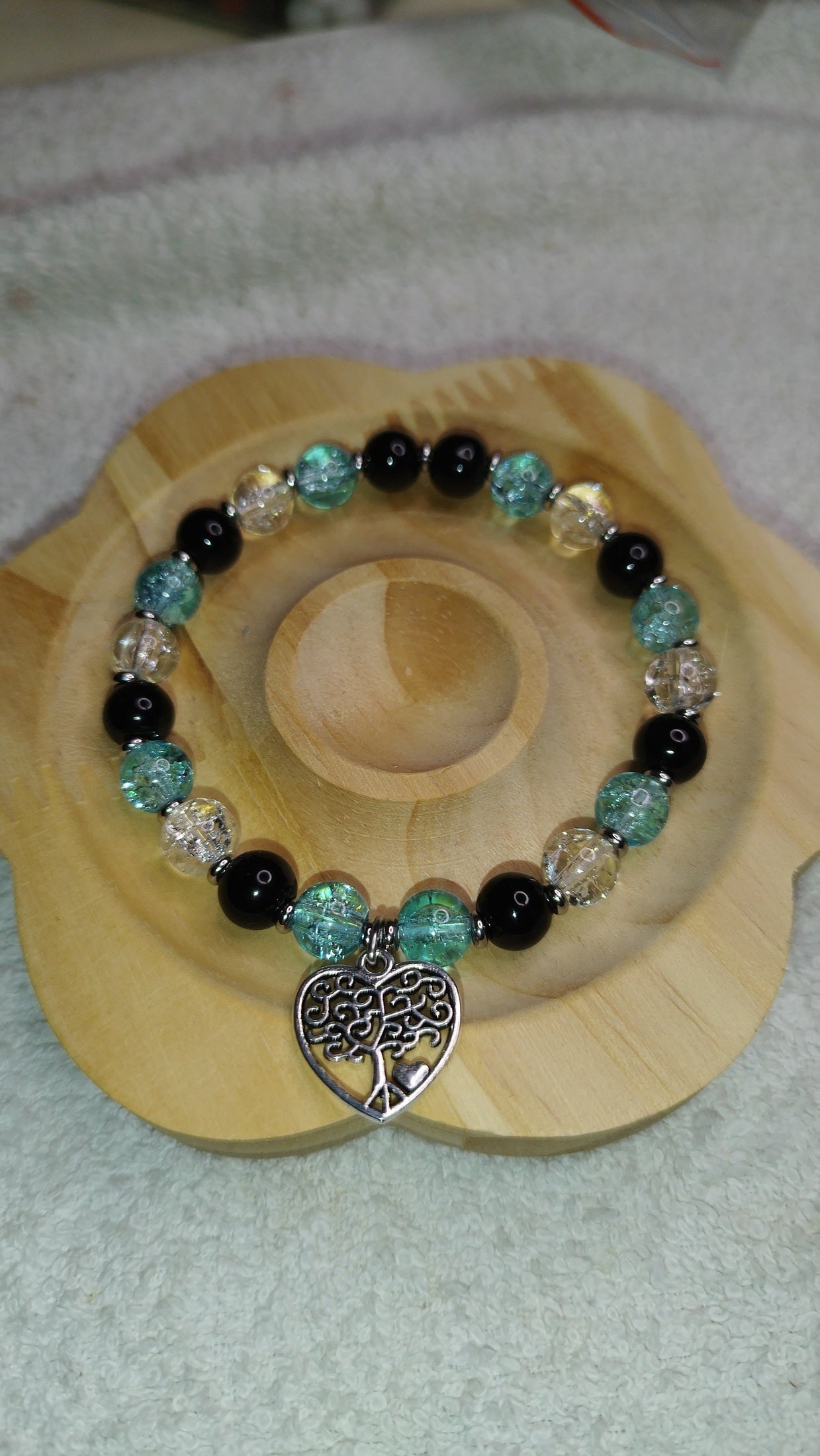 Schmuckset mit Crackit-Glasperlen & Onyxperlen – Armband mit Lebensbaum Anhänger - Marilu Handmade 🇩🇪