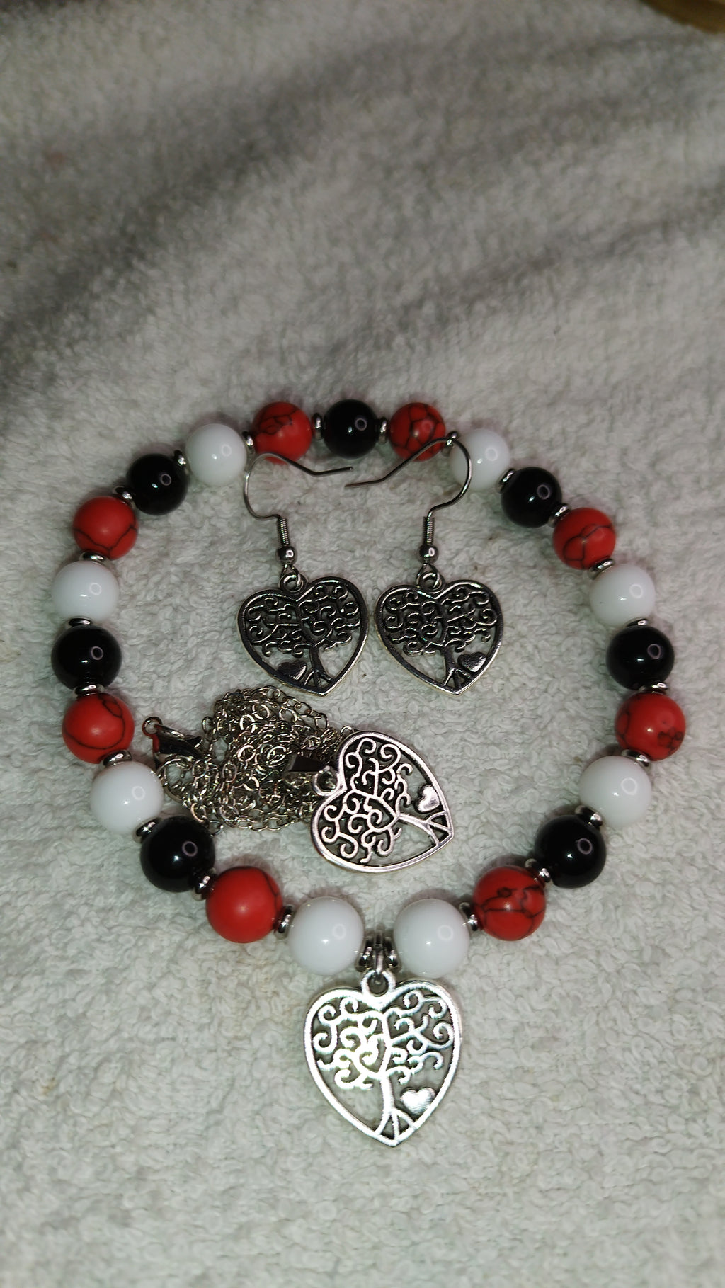 Lebensbaum-Trio: Achat, Türkis & Onyx Schmuckset