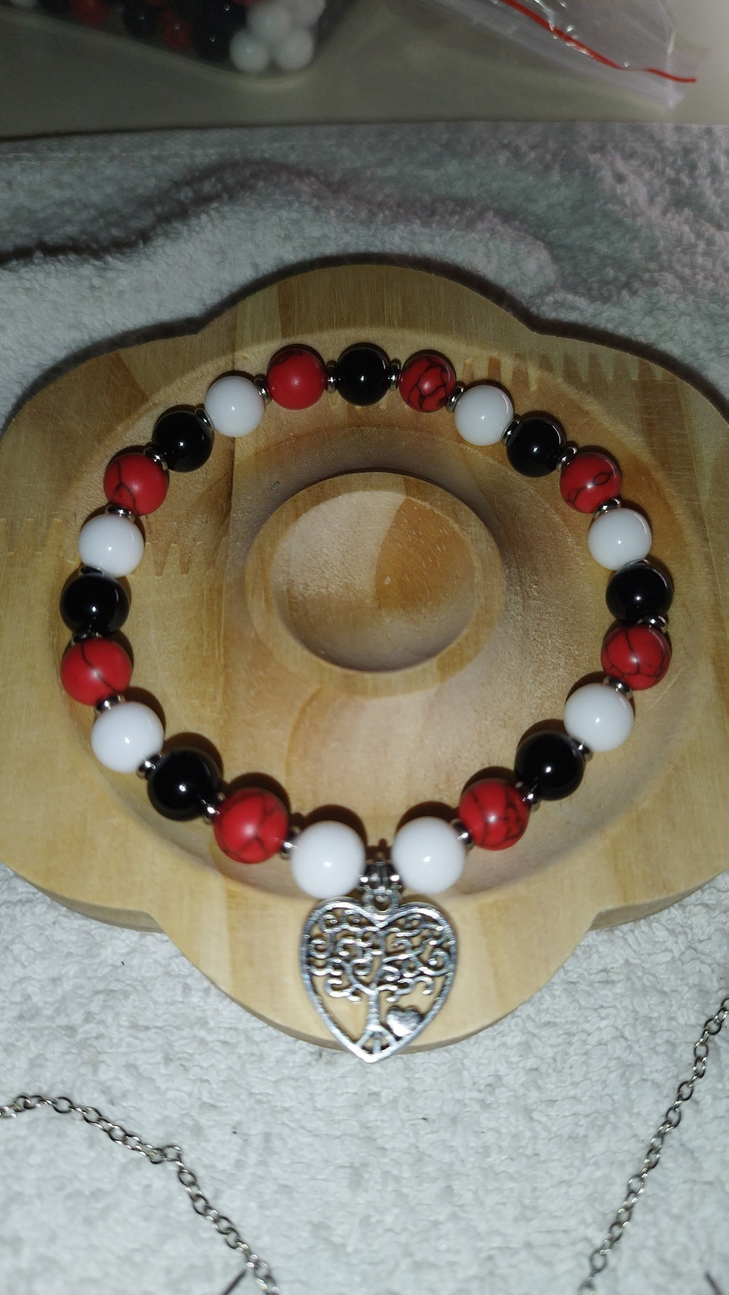 Armband aus Achat, Türkis & Onyx mit Lebensbaum - Herz mit Halskette & Ohringen - Marilu Handmade 🇩🇪