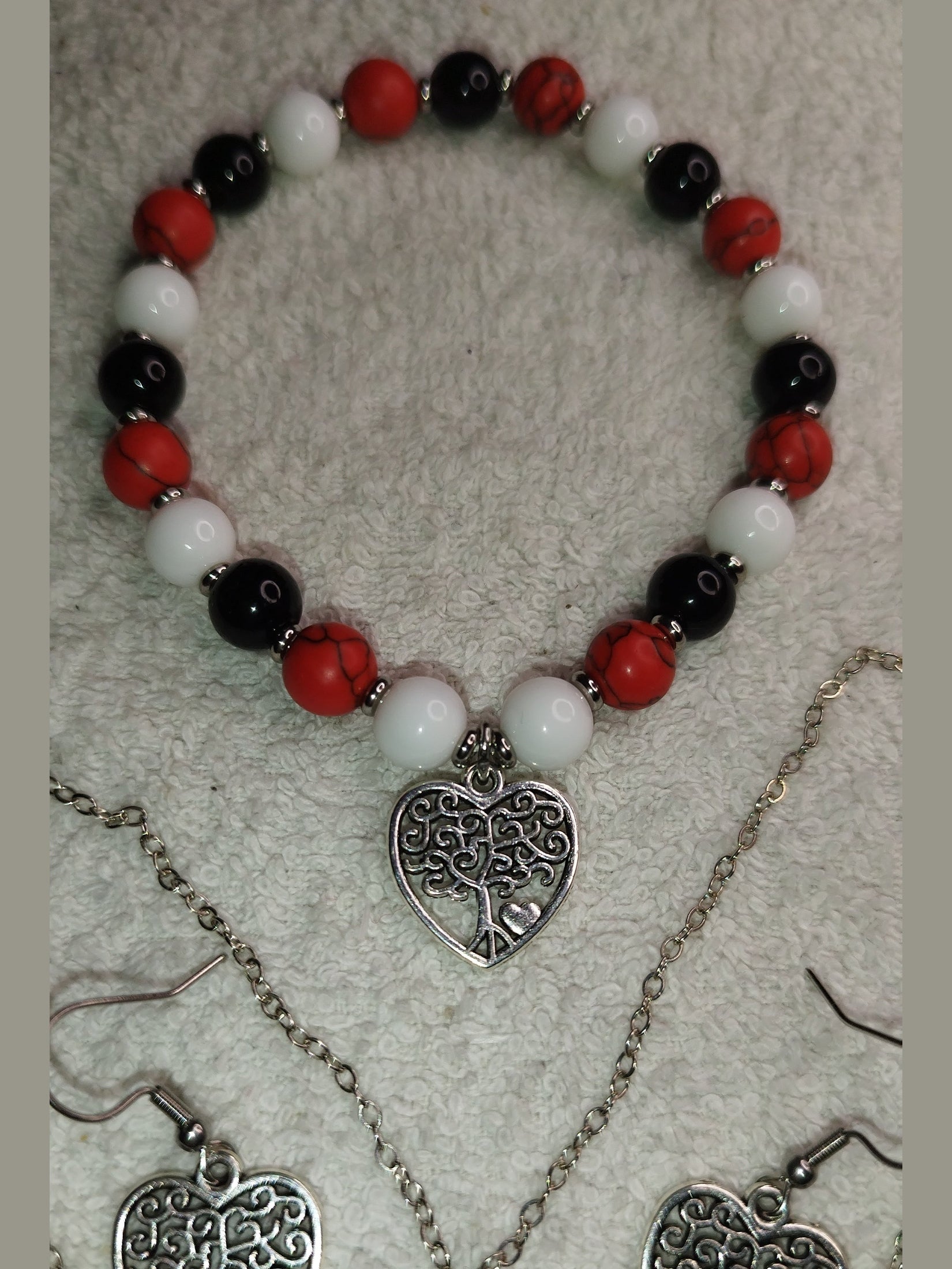 Armband aus Achat, Türkis & Onyx mit Lebensbaum - Herz mit Halskette & Ohringen - Marilu Handmade 🇩🇪