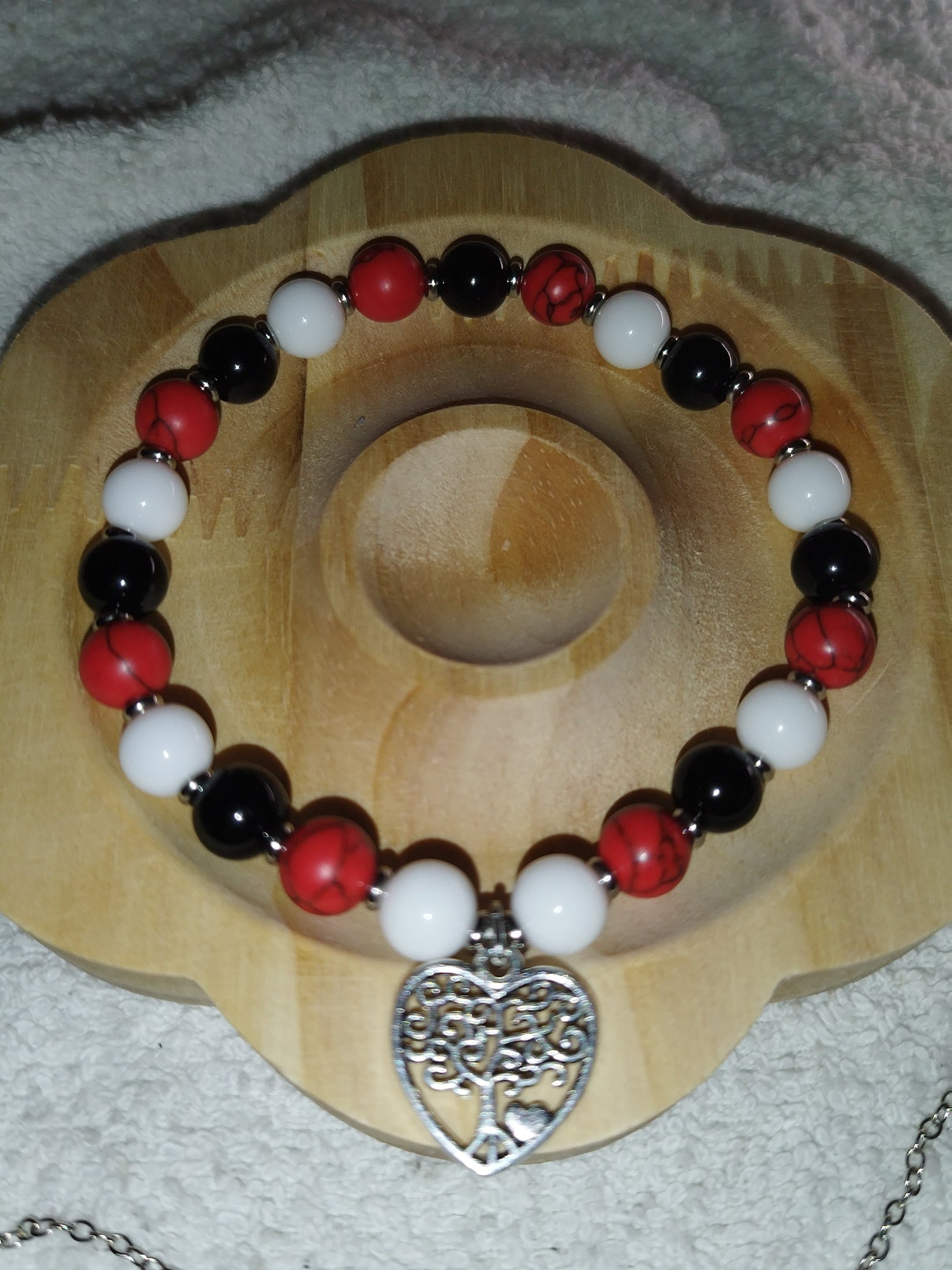 Armband aus Echtstein mit Lebensbaumherz & Ohringe - Marilu Handmade 🇩🇪