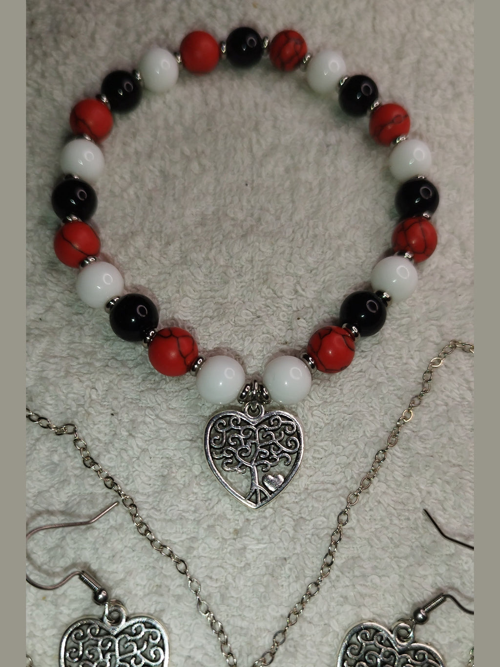 Armband aus Echtstein mit Lebensbaumherz & Ohringe - Marilu Handmade 🇩🇪